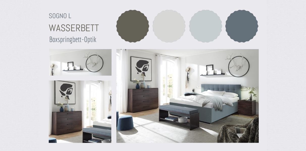 Wasserbett mit Boxspring-Podest und Sogno L Wandpaneel Abbildung 2