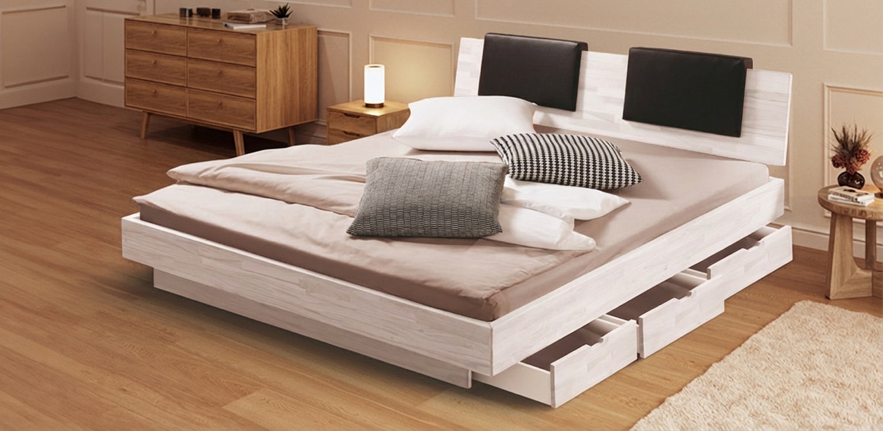 Massivholz Wasserbett mit Schubladenpodest Woodline Varus Abbildung 4