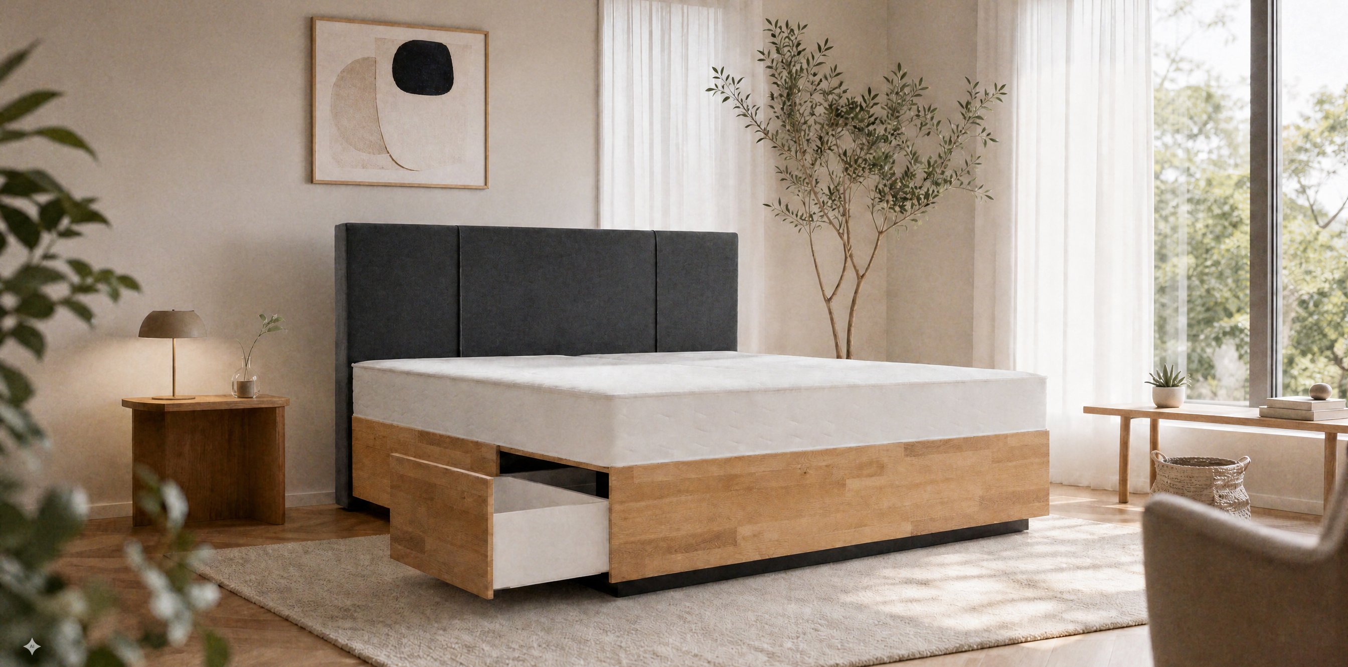 Wasserbett mit 6 gro�en Massivholz-Schubladen in Boxspringbett-O Abbildung 1